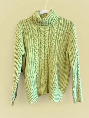 Eddie Bauer Light Green Cable Turtleneck Sweater